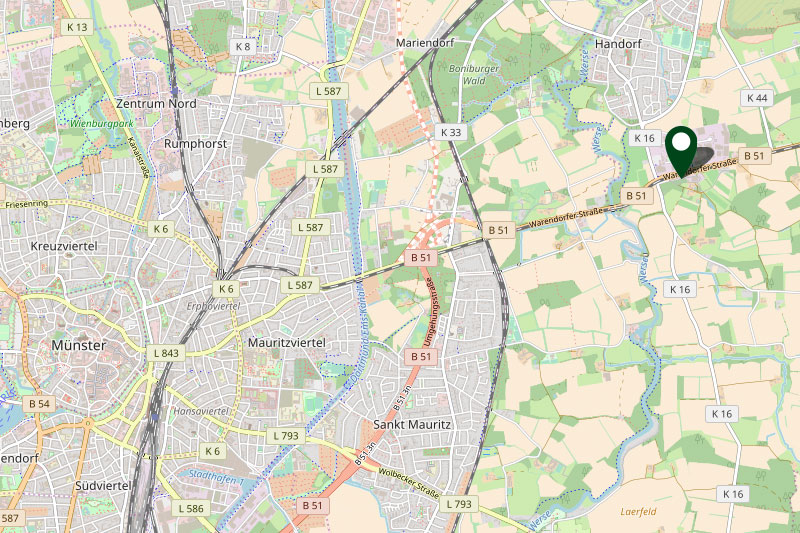 Kartenausschnitt von grün & form in Münster